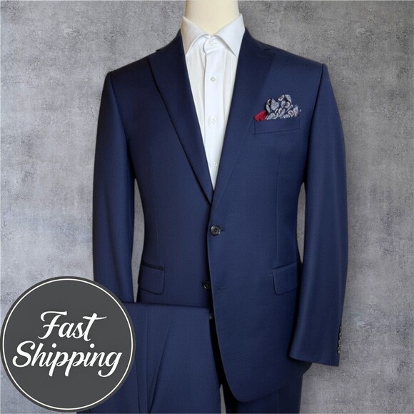 RALPH LAUREN Mens 2 PIECE SUIT Blazer Jacket 44L Pant 40Wx30L Navy Blue Wool - Picture 1 of 16